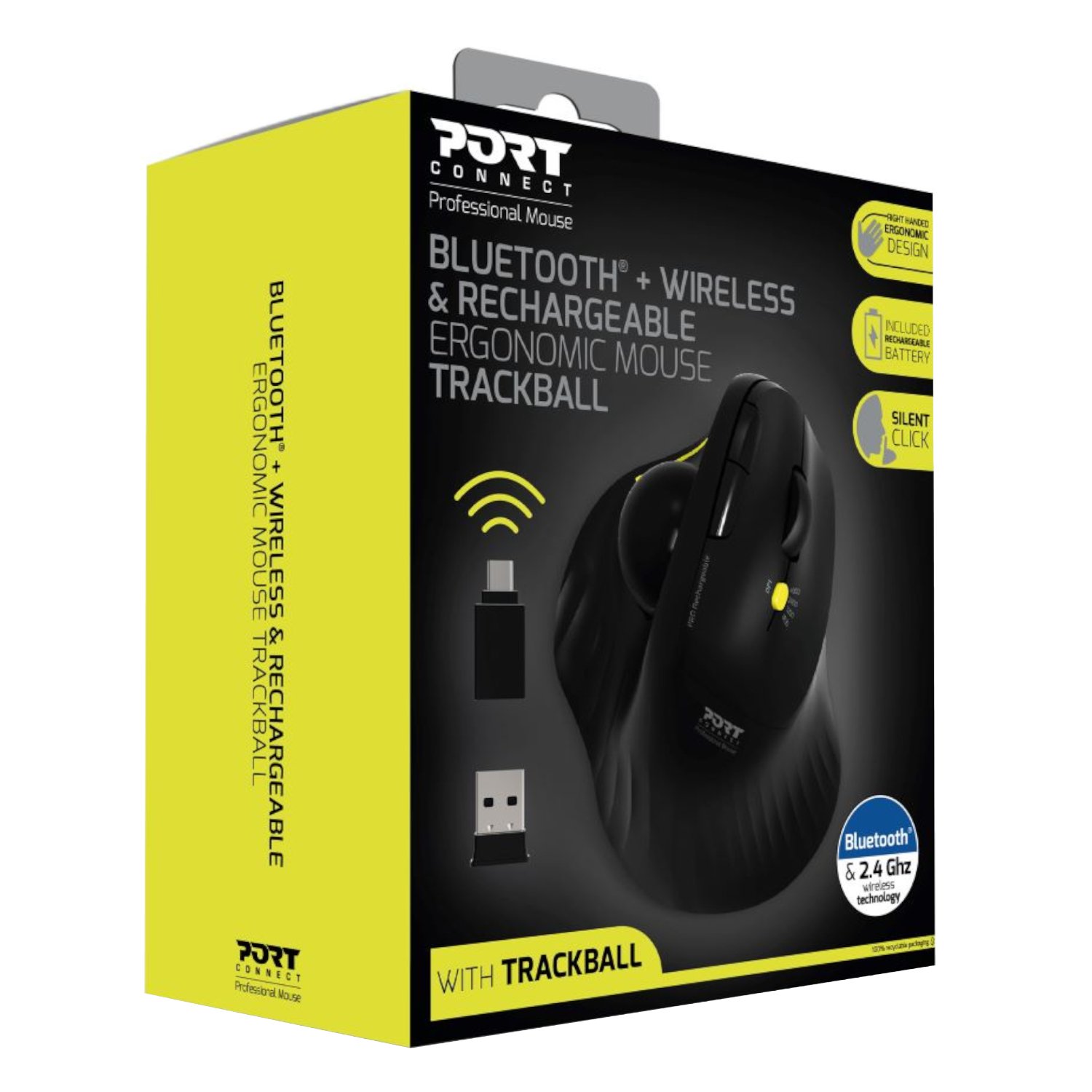 Port Connect Bluetooth + Wireless Rechargeable Ergonomic Trackball Mouse - Image 6