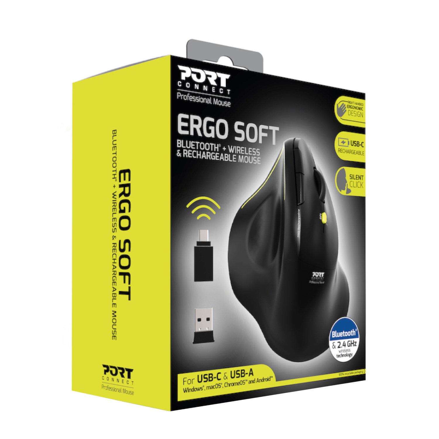 Port Connect 2.4GHz Wireless ERGO SOFT Bluetooth Rechargeable Mouse - Image 3