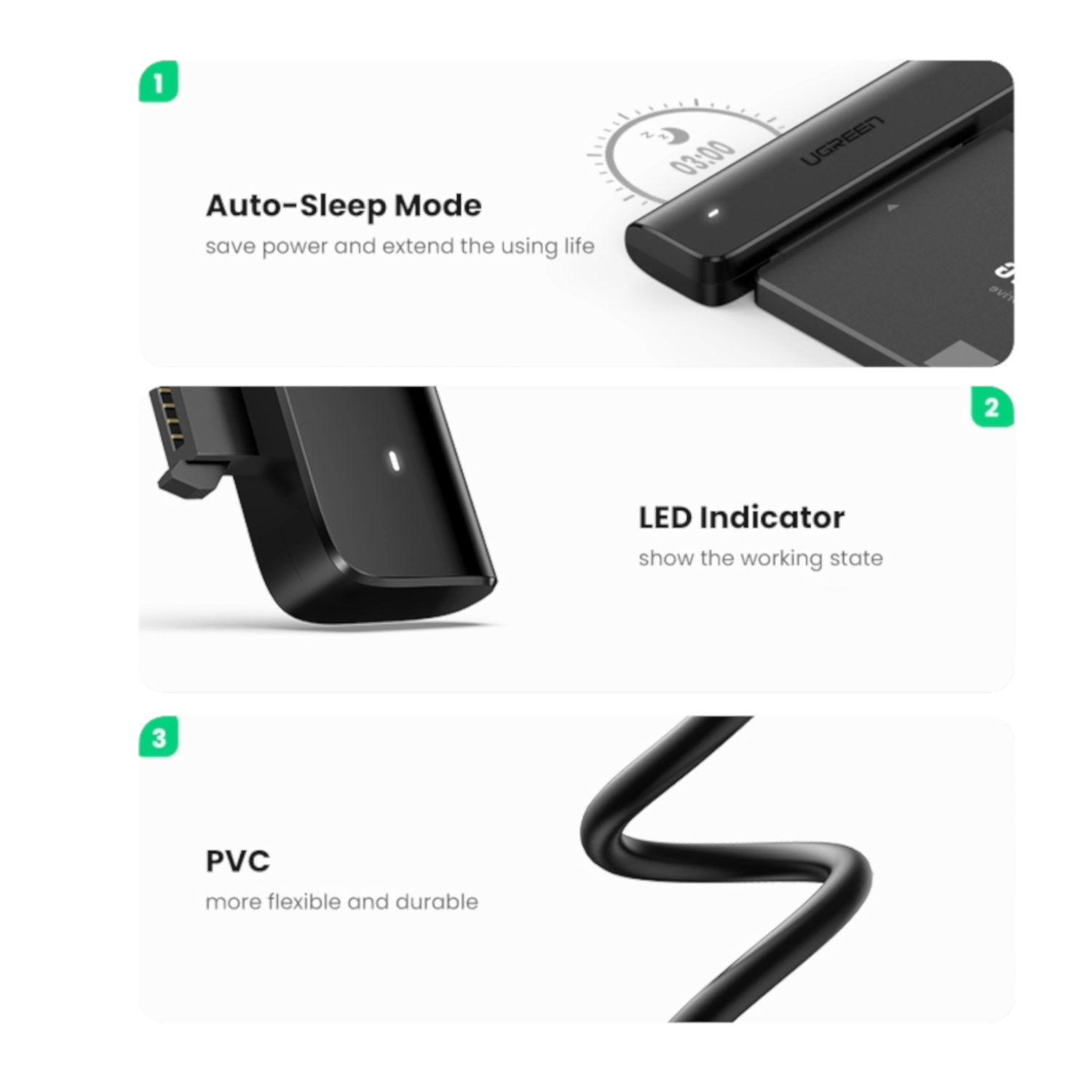 UGREEN CM321 USB Type-C to 2.5" SATA HDD/SSD Converter Cable 5Gbps-Black - Image 5